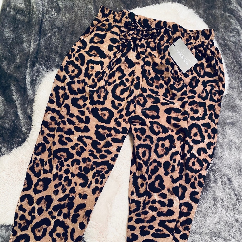 PRETTYLITTLETHING leopard print tie waist pant